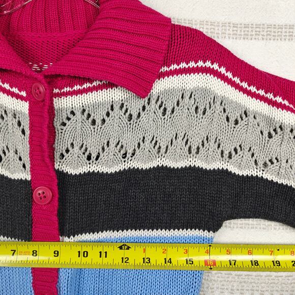Striped Short Sleeve Button Up Belted Sweater Cardigan Women’s Size S/M NEW - Picture 3 of 5